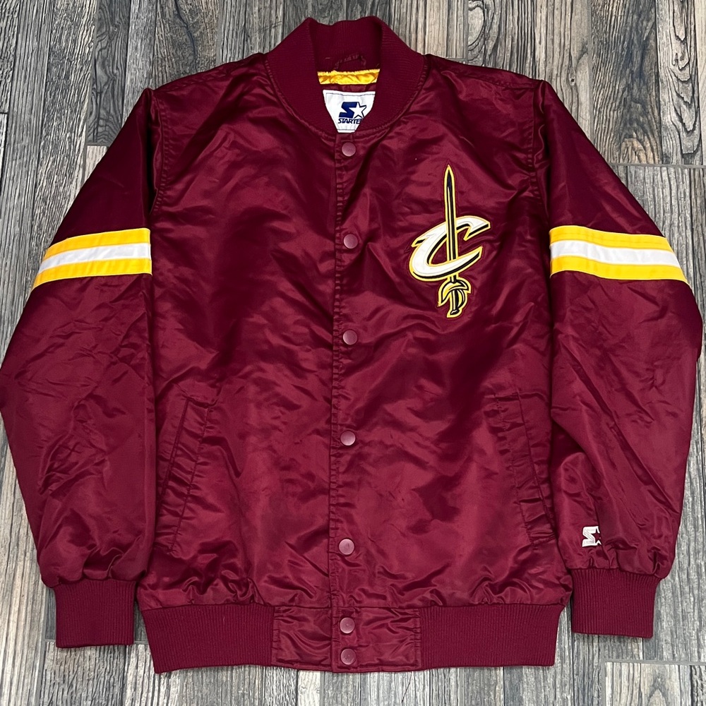 🔥🏀 Vintage CLEVELAND CAVALIERS Burgundy STARTER Satin‎ Varsity Jacket Sz L